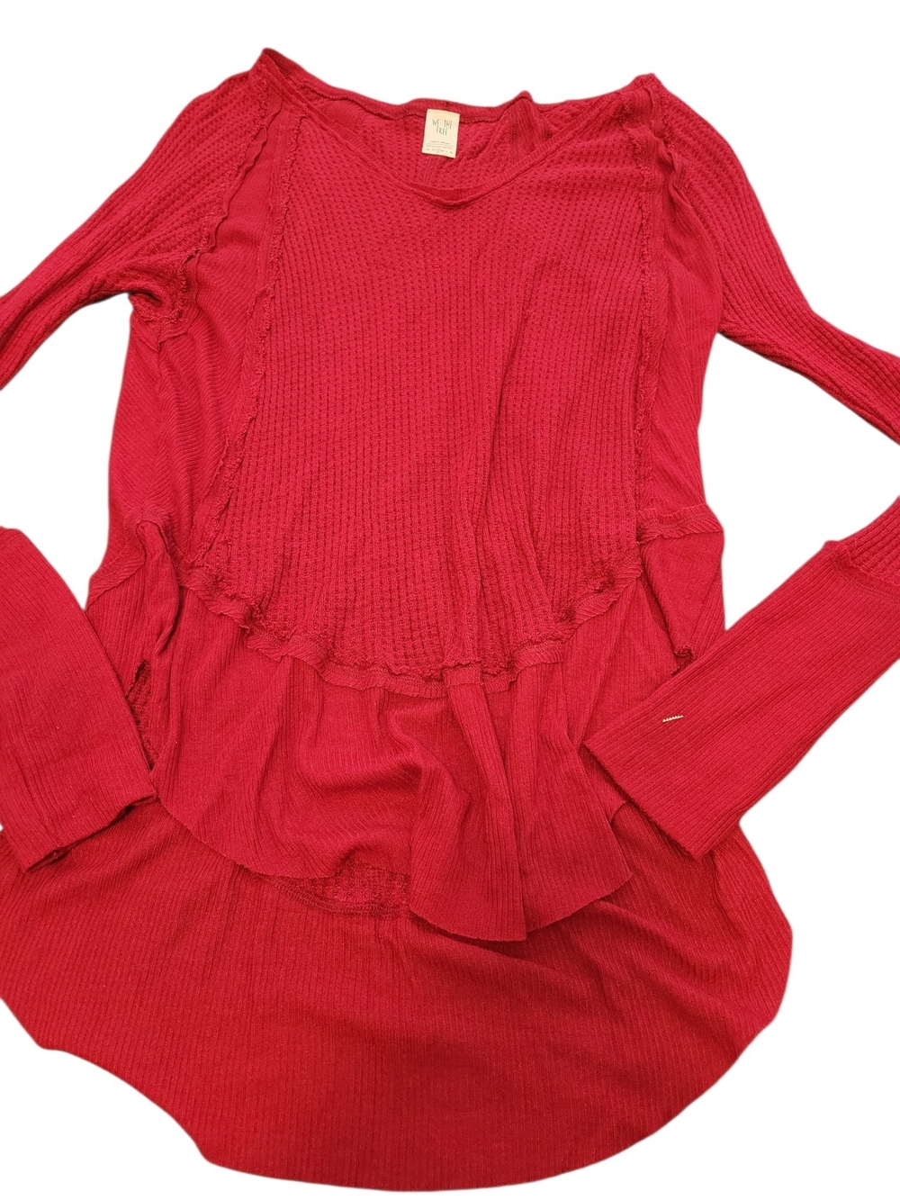 We The Free Free People Women’s S Red Thermal High Low Tunic Top Raw Seams